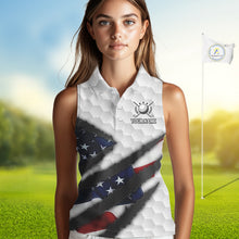 Load image into Gallery viewer, Personalized American Flag Golf Sleeveless polo shirt For Women Custom Patriotic Golf Gifts NQS10428