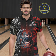 Load image into Gallery viewer, Red Dragon Roses Pattern Custom Bowling Polo, Quarter Zip shirts For Men, Dragon Bowling League Shirt NQS10626