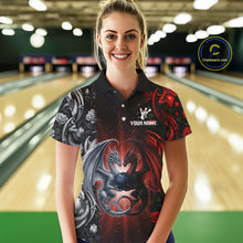 Load image into Gallery viewer, Red Dragon Roses Pattern Custom Bowling Polo, 1/4 Zip shirts For Women, Dragon Bowling League Shirt NQS10626