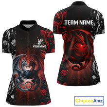 Load image into Gallery viewer, Red Dragon Roses Pattern Custom Bowling Polo, 1/4 Zip shirts For Women, Dragon Bowling League Shirt NQS10626