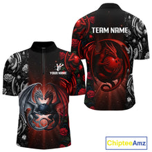 Load image into Gallery viewer, Red Dragon Roses Pattern Custom Bowling Polo, Quarter Zip shirts For Men, Dragon Bowling League Shirt NQS10626