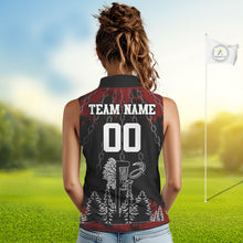 Load image into Gallery viewer, Black and Red Disc golf basket chain Women sleeveless polo shirt custom disc golf outfit for team NQS10438