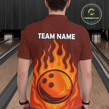 Load image into Gallery viewer, Orange Flame Bowling Polo, Quarter Zip Shirts for Men Custom Bowling Team League Jersey NQS10445