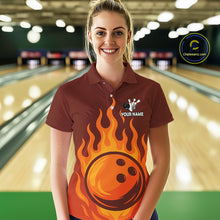 Load image into Gallery viewer, Orange Flame Bowling Polo, Quarter Zip Shirts for Women Custom Bowling Team League Jersey NQS10445