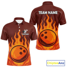 Load image into Gallery viewer, Orange Flame Bowling Polo, Quarter Zip Shirts for Men Custom Bowling Team League Jersey NQS10445