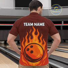 Load image into Gallery viewer, Orange Flame Bowling Polo, Quarter Zip Shirts for Men Custom Bowling Team League Jersey NQS10445