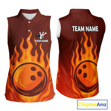 Load image into Gallery viewer, Orange Flame Bowling Sleeveless Polo Shirt Custom Bowling Team League Jersey NQS10445