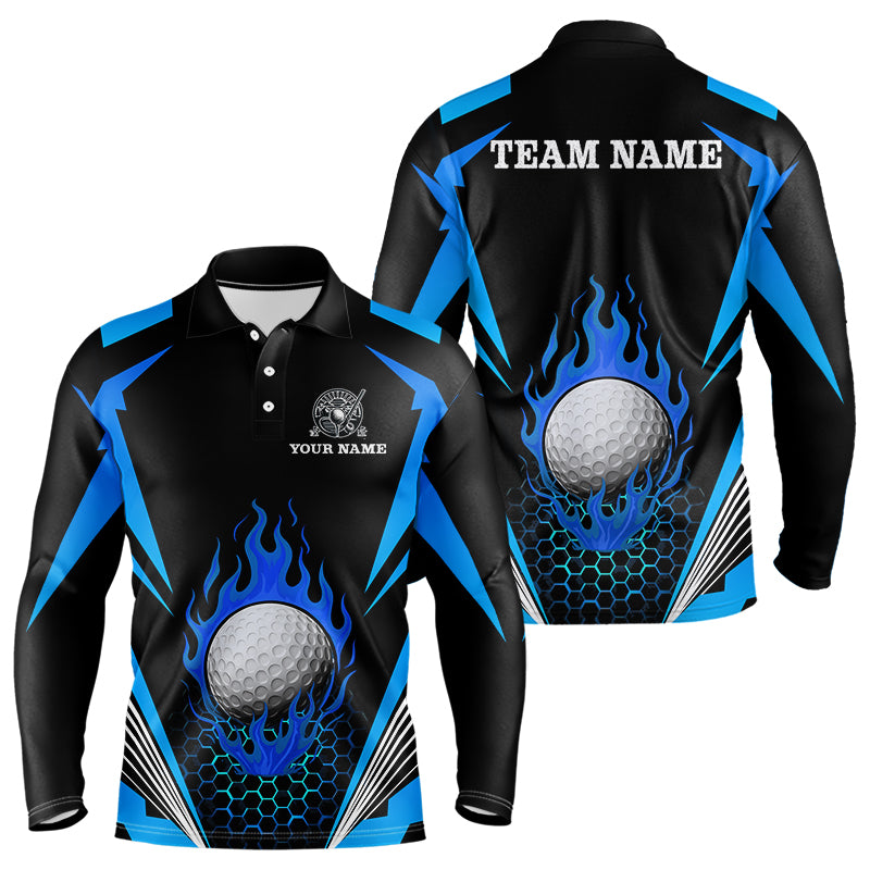 Black and Blue Flame Golf Ball Mens golf polo shirts custom golf attire for men, best golf gifts NQS10448