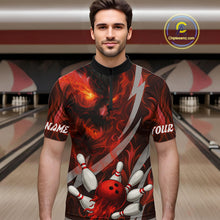 Load image into Gallery viewer, Red Flame Skull Bowling Polo, Quarter Zip shirts For Men Custom Halloween Team Bowling Outfit NQS10636