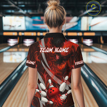 Load image into Gallery viewer, Red Flame Skull Bowling Polo, Quarter Zip shirts For Women Custom Halloween Team Bowling Outfit NQS10636