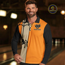 Load image into Gallery viewer, Orange and Black Halloween Retro Bowling Polo, 1/4 Zip Shirts For Men Custom Bowling Team Shirt NQS10464