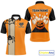 Load image into Gallery viewer, Orange and Black Halloween Retro Bowling Polo, 1/4 Zip Shirts For Men Custom Bowling Team Shirt NQS10464
