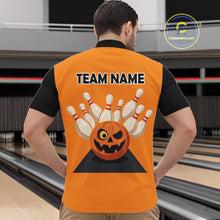 Load image into Gallery viewer, Orange and Black Halloween Retro Bowling Polo, 1/4 Zip Shirts For Men Custom Bowling Team Shirt NQS10464