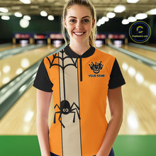 Load image into Gallery viewer, Orange and Black Halloween Retro Bowling Polo, 1/4 Zip Shirts For Women Custom Bowling Team Shirt NQS10464
