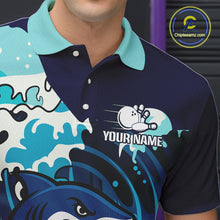 Load image into Gallery viewer, Custom Blue Shark Bowling Polo, Quarter Zip Shirts For Men, Personalized Shark Bowling Team Shirt NQS10469