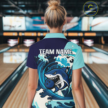 Load image into Gallery viewer, Custom Blue Shark Bowling Polo, Quarter Zip Shirts For Ladies, Personalized Shark Bowling Team Shirt NQS10469