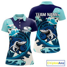 Load image into Gallery viewer, Custom Blue Shark Bowling Polo, Quarter Zip Shirts For Ladies, Personalized Shark Bowling Team Shirt NQS10469