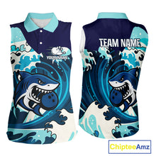 Load image into Gallery viewer, Custom Blue Shark Bowling Sleeveless Polo Shirt, Personalized Shark Bowling Team Shirt NQS10469