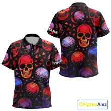 Load image into Gallery viewer, Red Gradient Skull Golf Ball pattern Kid polo golf shirts Custom Halloween golf top for Kid NQS10511