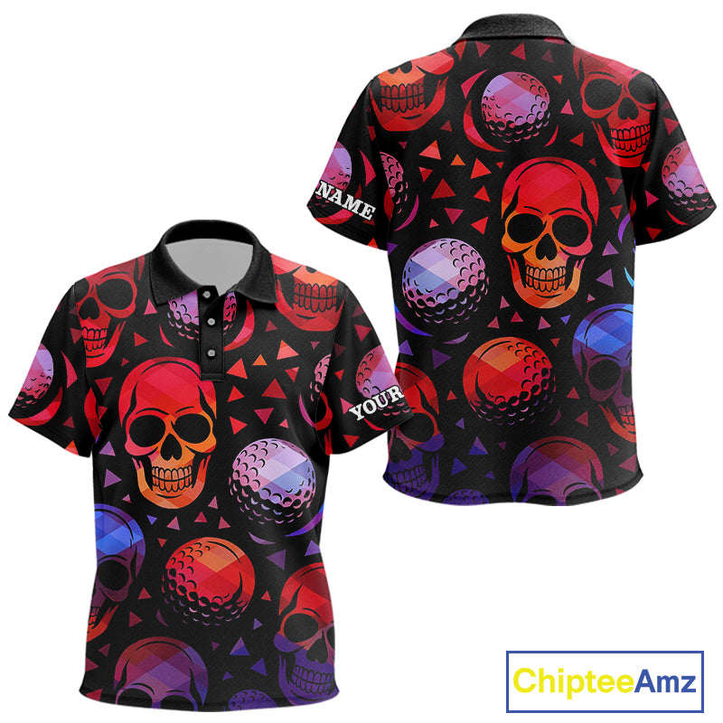 Red Gradient Skull Golf Ball pattern Kid polo golf shirts Custom Halloween golf top for Kid NQS10511