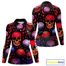 Load image into Gallery viewer, Red Gradient Skull Golf Ball pattern Women polo golf shirts Custom Halloween golf top for ladies NQS10511