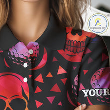 Load image into Gallery viewer, Red Gradient Skull Golf Ball pattern Women polo golf shirts Custom Halloween golf top for ladies NQS10511