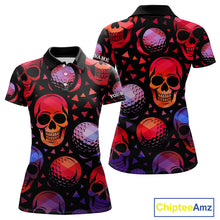 Load image into Gallery viewer, Red Gradient Skull Golf Ball pattern Women polo golf shirts Custom Halloween golf top for ladies NQS10511
