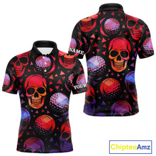 Load image into Gallery viewer, Red Gradient Skull Golf Ball pattern Mens polo golf shirts Custom Halloween golf top for men NQS10511