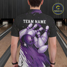 Load image into Gallery viewer, Custom Black And Purple Galaxy Bowling Team Polo, 1/4 Zip Shirt For Men, Personalized Bowling Jerseys NQS10544