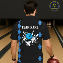 Load image into Gallery viewer, Black and Blue argyle Hawaiian bowling shirts custom team bowling jerseys button up bowling shirts NQS11404