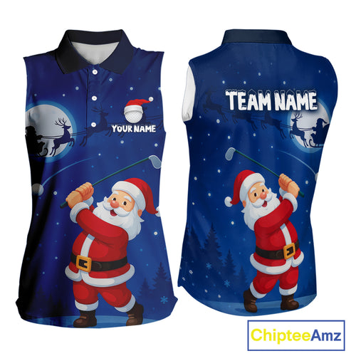 Funny Santa Christmas Golf Sleeveless polo shirt Custom Blue team golf jerseys, Christmas golf gifts NQS10828