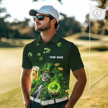Load image into Gallery viewer, Funny Skull drink beer St Patrick's day Green shamrock Mens Golf Polo Shirts Custom mens golf apparel NQS11411
