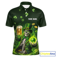 Load image into Gallery viewer, Funny Skull drink beer St Patrick's day Green shamrock Mens Golf Polo Shirts Custom mens golf apparel NQS11411