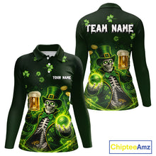 Load image into Gallery viewer, Funny Skull drink beer St Patrick day Green shamrock Women Golf Polo Shirt Custom ladies golf apparel NQS11411