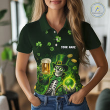 Load image into Gallery viewer, Funny Skull drink beer St Patrick day Green shamrock Women Golf Polo Shirt Custom ladies golf apparel NQS11411