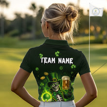 Load image into Gallery viewer, Funny Skull drink beer St Patrick day Green shamrock Women Golf Polo Shirt Custom ladies golf apparel NQS11411