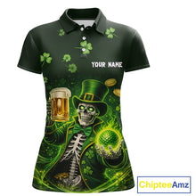Load image into Gallery viewer, Funny Skull drink beer St Patrick's Day Green shamrock Custom matching men and womens golf shirts NQS11411