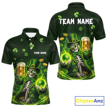 Load image into Gallery viewer, Funny Skull drink beer St Patrick's day Green shamrock Mens Golf Polo Shirts Custom mens golf apparel NQS11411