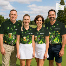 Load image into Gallery viewer, Funny Skull drink beer St Patrick's Day Green shamrock Custom matching men and womens golf shirts NQS11411