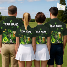 Load image into Gallery viewer, Funny Skull drink beer St Patrick's Day Green shamrock Custom matching men and womens golf shirts NQS11411