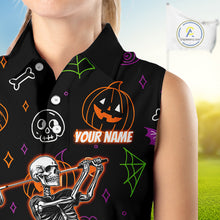 Load image into Gallery viewer, Personalized Funny Halloween Pattern Skull Sleeveless Golf Polo Shirts, Halloween Ladies Golf Gifts NQS10836