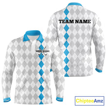 Load image into Gallery viewer, Custom Blue and White argyle pattern Golf Polo Shirts For Men, personalized team mens golf outfit NQS11210