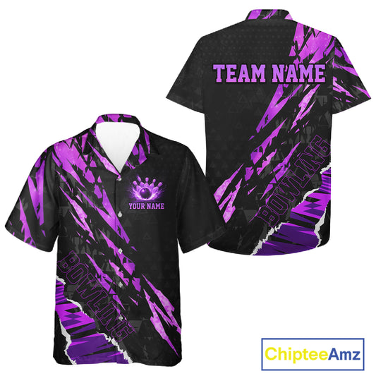 Black and Purple camo Hawaiian Button-up bowling shirts custom Bowling Team League Jerseys NQS11420