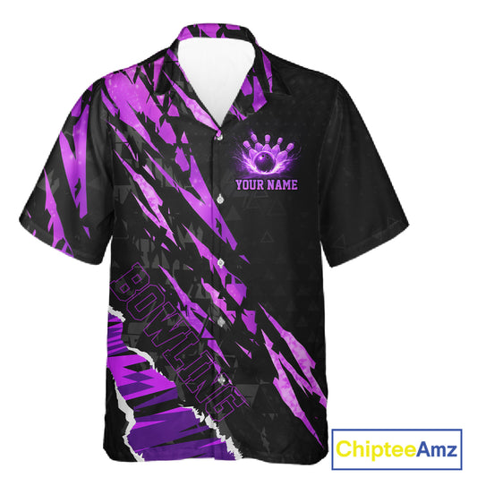 Black and Purple camo Hawaiian Button-up bowling shirts custom Bowling Team League Jerseys NQS11420