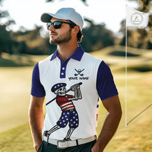 Load image into Gallery viewer, Red, White and Blue American Flag Skull Golf polo shirts for men custom patriotic golf top for men NQS10851