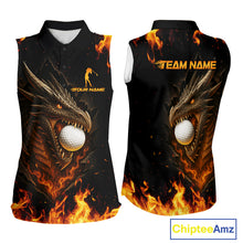 Load image into Gallery viewer, Flame Dragon Sleeveless Golf Polo Shirt Custom Dragon team ladies golf outfits, cool golf gifts NQS10861