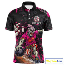 Load image into Gallery viewer, Black and Pink Funny zombie Bowling Shirts For Men Custom Mens Bowling team league jerseys NQS11442