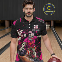 Load image into Gallery viewer, Black and Pink Funny zombie Bowling Shirts For Men Custom Mens Bowling team league jerseys NQS11442