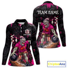 Load image into Gallery viewer, Black and Pink Funny zombie Bowling Shirts For Women Custom Ladies Bowling team league jerseys NQS11442