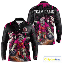 Load image into Gallery viewer, Black and Pink Funny zombie Bowling Shirts For Men Custom Mens Bowling team league jerseys NQS11442